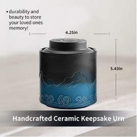 NS Online Small urn Human Ashes Keepsake - Black Blue Gradient Ceramic Medium Size urn， Decorative Memorial Small urns Funeral Cremation Urn-Qnty 1