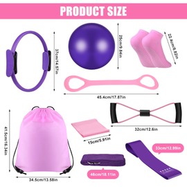 21 Pcs Pilates Ring Circle Set Home Pilates Equipment Kit for Women Pilates Equipment Home Workout Equipment Set Includes 9.8 In Ball Yoga Ring Stretching Strap 8 Resistance Bands Non Slip Socks