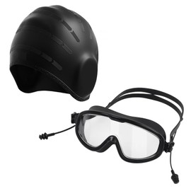 Schwimmbrille und Badekappe Set, Schwarz und Weiß, Integrierte Ohrstöpsel, Anti-Beschlag und Wasserdicht, Silikon-Komfort für Schwimmtraining und Freizeit Erwachsene