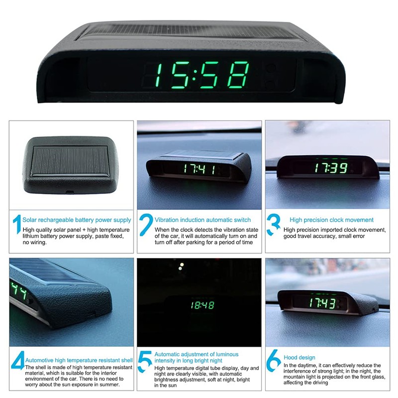 JIANWEI Car Solar Powered LCD Clock, Car Solar Powered LCD