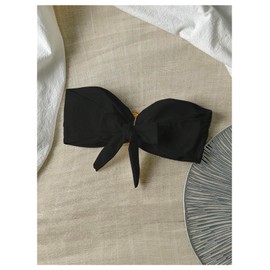 Milumia Women's Ring Decor Bandeau Bikini Top Strapless Sleeveless Swimsuit Tops Black Medium