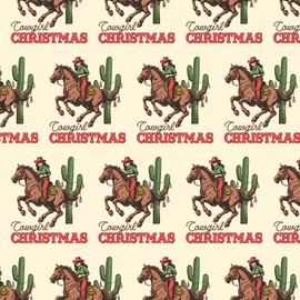 Vintage Cowgirl Christmas Thick Wrapping Paper, Rodeo Ranch Theme Gift Wrap, Cactus Xmas Decor for Equestrian (6 foot x 30 inch roll)