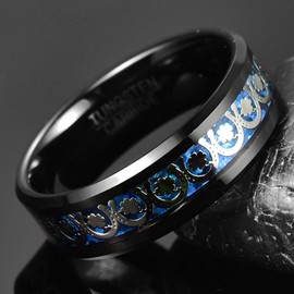 Vakki Men's Women's Ring 8 mm Black and Blue/Red/Green Opal Paper Inlay Tungsten Rings for Wedding Engagement Promise Gift Comfort Fit Size 54 to 67, Wofram