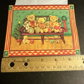 Vtg Christmas Card UNUSED Bears Family Stuffed Teddy Bears On Bench