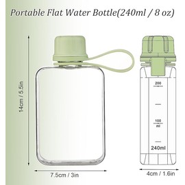 SHUNYUNG 1Pc Slim Square Travel Water Bottle, Flat Drink Cup Water Bottle, Tritan Transparent Flat Water Bottle, Tritan Transparent Flat Water Bottle, 240ml, Green