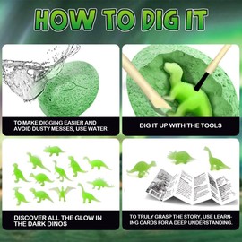 12-Pack Glow in The Dark Dinosaur Excavation Kit for Kids - Educational STEM Fossil Digging Egg Activity – Dig up & Discover Real Dino, Scientific Archaeology Set for Boys & Girls