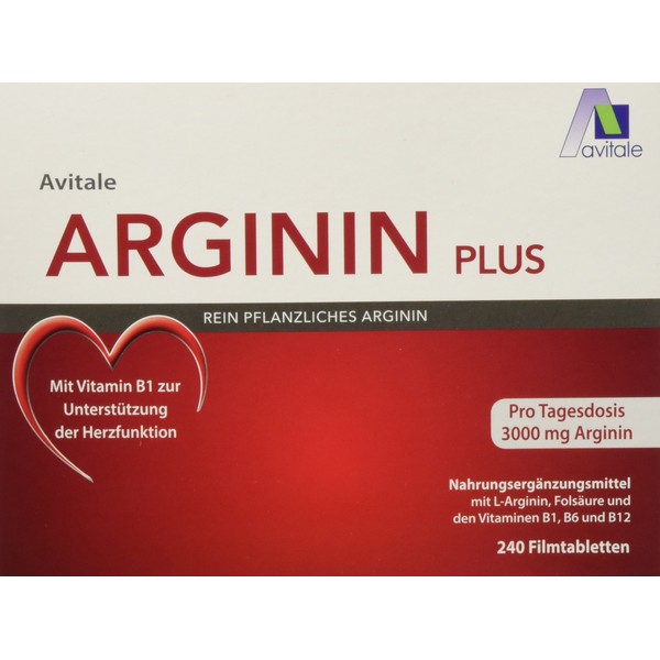 Avitale with Vegetable Arginine, Vitamin B1, B6, B12 and Folic Acid 3000 mg PURE Arginine Plus Tablets, 240 Tablets