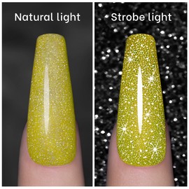 RARJSM Reflective Gel Nail Polish, Yellow Gel Nail Polish, 7.5ml 0.25Floz Yellow Nail Gel Glitter Gel Polish Summer Candy Collection Diamond Shimmer for Starter Nail DIY at Home UV LED Lamp Required