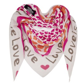 Glamexx24 Women's Scarf Love Heart Triangle Scarf Cotton Triangle Scarf for Spring, Summer, Autumn and Winter Made in Italy, Beige + Pink Rose