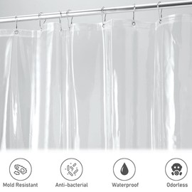 Escerleent PEVA Bathroom Clear Shower Curtain Liner, 72 x 72 Inches Heavy Duty Waterproof Plastic Shower Curtain Liner with Magnets and Rustproof Metal Grommets and Plastic Shower Curtain Hooks