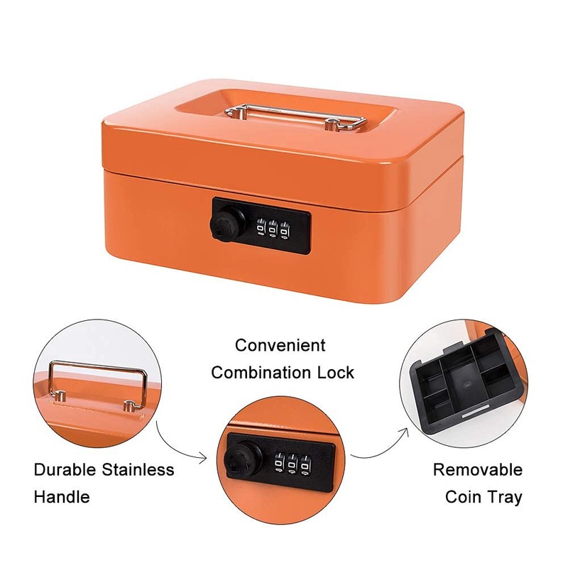 Cash Box with Money Tray and Combination Lock Metal Money