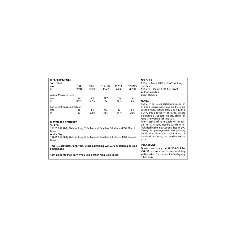King Cole Tropical Beaches DK Knitting Pattern Tops 5888