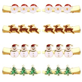 NLCAC 8Pack Christmas Hair Clips for Women Red Green Christmas Tree Hair Clip Reindeer Snowman Hair Clip Barrette Festive Holiday Party Hair Accessories Gifts