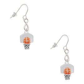 Delight Jewelry Silvertone 3-D Enamel Basketball in Hoop Silver-tone Infinity French Earrings