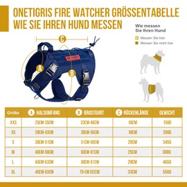 OneTigris Fire Watcher Tactical Dog Harness, MOLLE Safety Harness, Service Dog Vest with 1 Handle and 2 No-Pull D-Ring, 1000D Nylon (L, Blue)