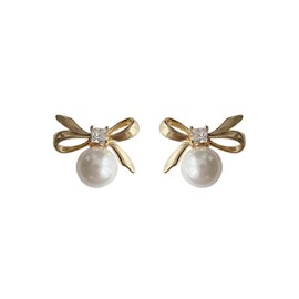 Gold Bow Stud Earrings for Women pearl bow earrings Daily Jewelry Accessory Gold pearl earrings