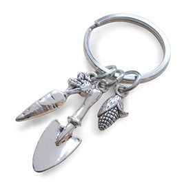 Gardening Keychain Gift, Shovel Corn & Carrot Charm - Thanks for Helping Me Grow