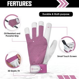 Gardening Gloves for Men & Women, Leather Palm & Breathable Spandex Back, Thorn-Proof Gardening Gloves, Multipurpose Safety Gloves for Mechanics, Warehouse, Driving, Digging, Landscaping (Pink, M)