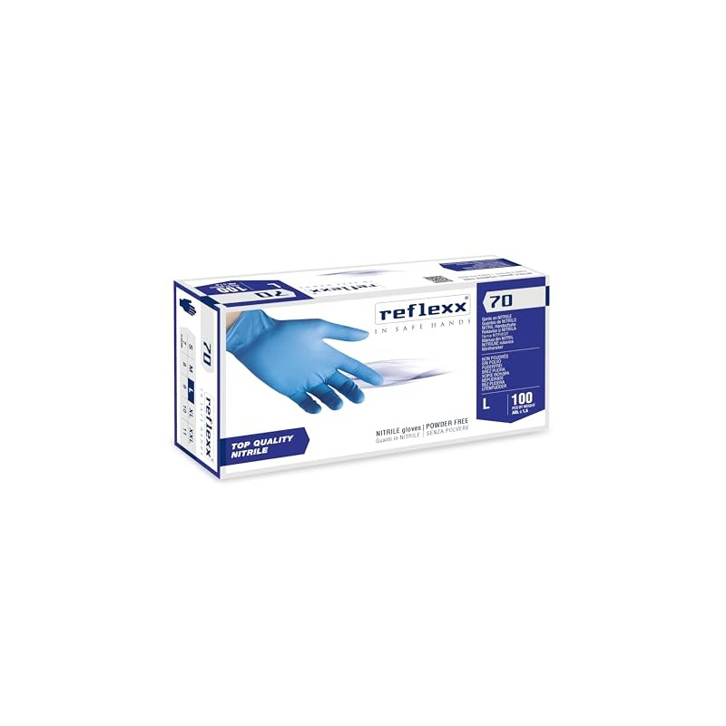 Reflexx R70/L Powder free nitrile gloves, gr4, 9 Size L,