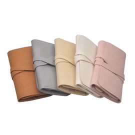 BECKLUXE Microfiber Faux Suede Travel Jewelry Accessories Organizer Roll Compact Jewellery Case Holder Portable Storage for Rings Necklaces Earrings Watches XS,S,M,L (Beige, S)