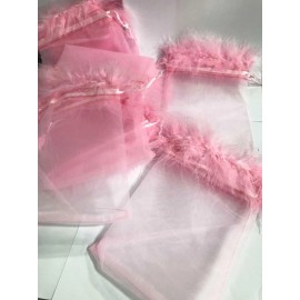 Organza Bags Drawstring Feather Pouches - Party Favors Bags For Kids 12 pcs PINK