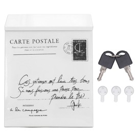 Iron Mailbox Wall Mounted Rustic Style Locked with 2 Keys 3 Hooks Waterproof Suggestion Box for Home Office Small Letters in Beige