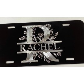 Diamond Etched Products Custom YOUR Name Engraved Monogram Car Tag Diamond Etched Metal License Plate