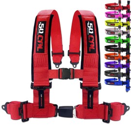 Red 4 Point Harness for Bucket Seat, Push Button Release, 10 Color Options, Racing Harness, Race Car, Off Road Vehicle, UTV, RZR (1 Unit) [6041]