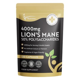 Lion's Mane Mushroom Extract 4000mg - 120 High Strength Vegan Capsules, 2 Months Supply - Brain and Focus Supplement for Better Cognitive Health - (Not Powder or Tablets) UK Made GMO Free