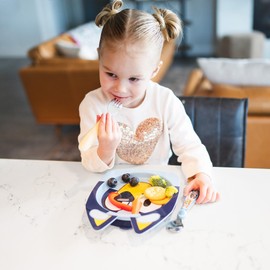 The First Years Bluey Kids Dinnerware Set - Includes Bluey Suction Plate, Bingo Suction Bowl, and Stainless Steel Toddler Silverware - Toddler and Baby Feeding Essentials - 4 Count