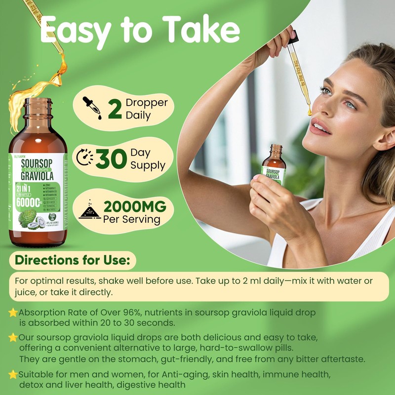Soursop Graviola Liquid Drop Soursop Bitters Liquid, 2000mg Organic Soursop