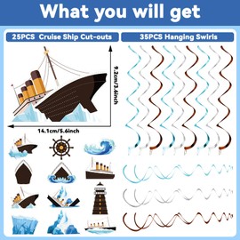 CHUNNIN CHUNNIN 60PCS Nautical Party Supplies Cruise Hanging Swirls Ship Swirls Ocean Cruise Party Swirls Foil Ceiling Streamers for Nautical Cruise Theme Party Decor Ocean Theme Baby Shower Birthday Favors