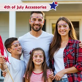 Partywind 4th of July Face Temporary Tattoos, Fourth of July Party Accessories Decorations for Kids Adults, Independence Memorial Day Party Supplies with American Flags, Red White and Blue Decor