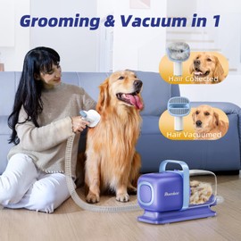 buenkee Dog Grooming Kit with Vacuum, 15000Pa Pet Hair Clipper and Shedding Brush, 50dB Low Noise, 2L Capacity, White