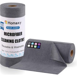 Homaxy Homaxy Tear Away Dish Cloths Rolls, 40 Sheets-11.8" X 11.8", Reusable Washable Dish Towels for Kitchen, Ultra Absorbent and Quick Drying Microfiber Cleaning Rags, Grey