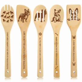 French Bulldog Gift for Housewarming - 5 PCS French Bulldog Bamboo Spoon Decor Kitchen Utensils