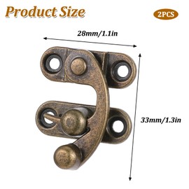 2pcs Bronze Mini Swing Arm Clasp Latch Antique Vintage Lock Clasp Left Right Latch Hook Hasp Horn Lock Metal Catch Curved Buckle for Suitcase Jewelry Box Toolbox, 33mm x 29mm