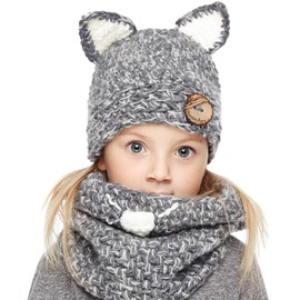 Sumolux Winter Kids Cat Hat Toddler Boys Girls Hat Animal Knitted Coif Hood Scarf Beanies for Autumn Winter