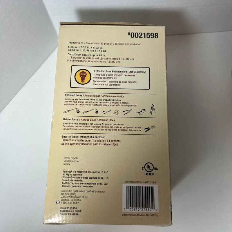 Portfolio Pendant Light 0021598 (Oil-Rubbed Bronze Finish, Tan Fabric Shade)