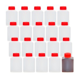 Restaurantware-Bento Tek 1 Ounce Mini Soy Sauce Bottles, 100 Disposable Mini Condiment Bottles With Red Caps - Pack Seasoning, Vinegar Or Sauce, Clear Plastic Squeeze Bottles, For Take Out