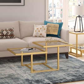 Henn&Hart Modern Chic 2-Tier Coffee Table for Living Room, 18" H x 43" L x 23" W, Golden Brass