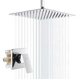 POP SANITARYWARE Single Function Shower Trim Kit with Rough-in Valve, Bathroom Rain Shower Set Bath Rainfall Shower Faucet System with Square Stainless Steel Metal Showerhead, Polished Chrome