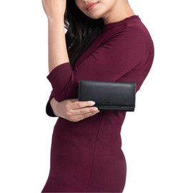 ROYALZ Leder Portemonnaie Damen Schwarz Groß RFID Schutz - Geldbörse mit Reißverschluss viele Fächer 11 Kartenfächer Brieftasche Querformat