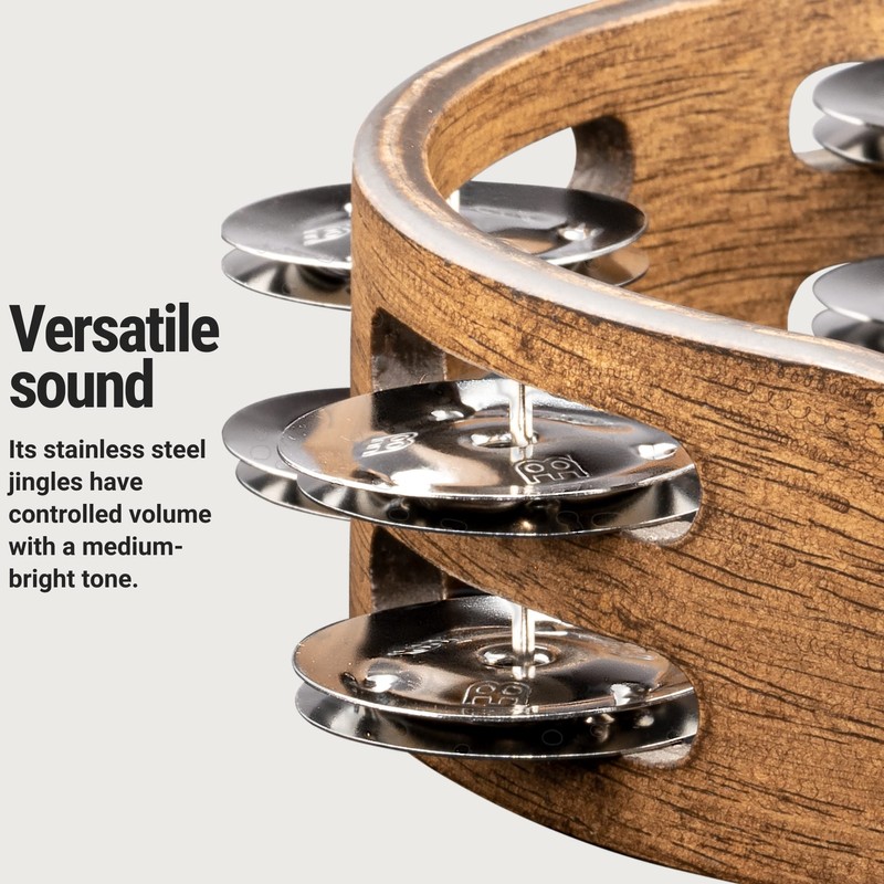 Meinl Percussion CTA2WB Wooden Tambourine with Stainless Steel Bells /