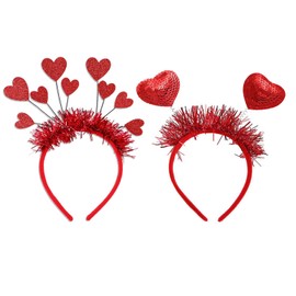 2PCS Valentines Day Heart Headband Red Heart Head Bopper Sequin Heart Hair Accessories for Party Props Holiday Wedding Birthday Costume Accessory