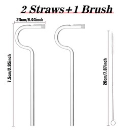 Vspek Anti-wrinkle glass straw, flute shaped design for horizontal lips, anti-wrinkle straw, drinking straws, 2 straws and a brush
