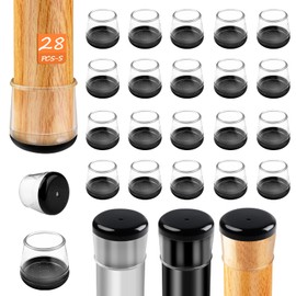 28pcs Chair Leg Protectors for Carpet Rug, Round Chair Feet Glides Covers Caps Furniture Foot Sliders with Plastic Pads, Damage-Free Move on Carpets (Fit:7/8"~1-1/16", Black Bottom)