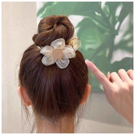 Aneneiceera Vintage Mesh Flower Hair Claw Clip Daisy Flower Ponytail Pine Clip Non-Slip Claw Barrette Mesh Banana Clip Barrette Large Flower Buckle Clip Hair Accessories (Champagne)