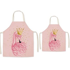 FOMUNI Parent and Child Bird Apron - Lovely Printing Linen Adult Child Apron, Mom Kids Kitchen Apron for Cooking,Painting,Gardening