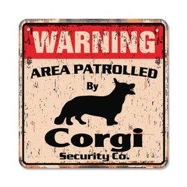 Corgi Vintage Security Sign Area Patrolled pet Dog Gag Funny Gift Patrol Vet Breeder Gift Rigid Plastic | Indoor/Outdoor | 12" Wide